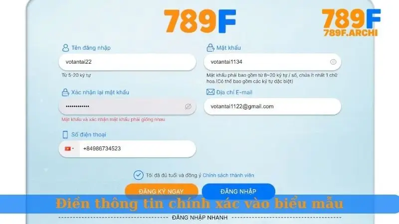 Điền thông tin chính xác vào biểu mẫu
